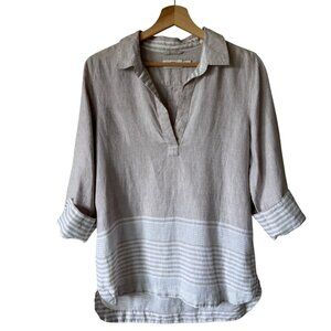 Vineyard Vines XS Shine Stripe Linen Lucaya Tunic Relaxed Neutral Lagenlook Top